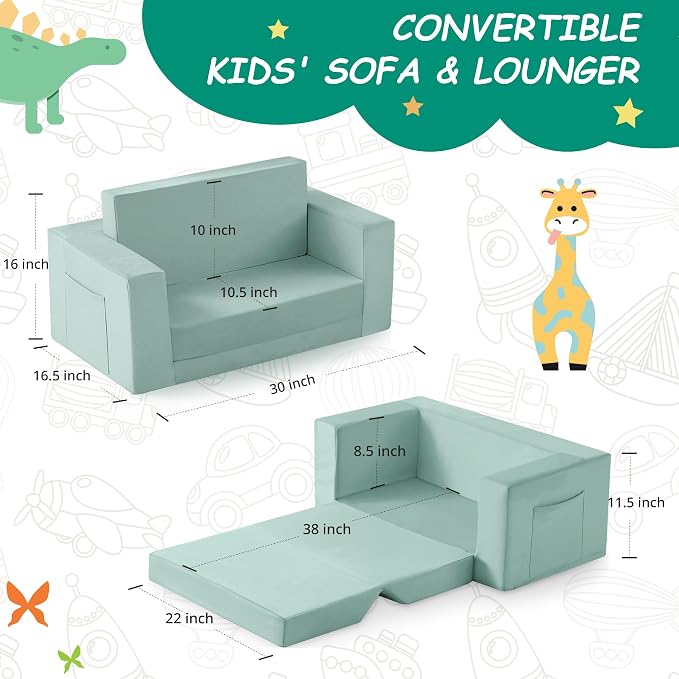 Kids Couch, 2-in-1 Toddler Chair Comfy 1-3 Years, Convertible Kids Chair - Image 3