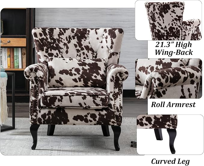 Mid Century Accent Chair Modern Button Tufted Armchair Wingback Club Chair - Image 7