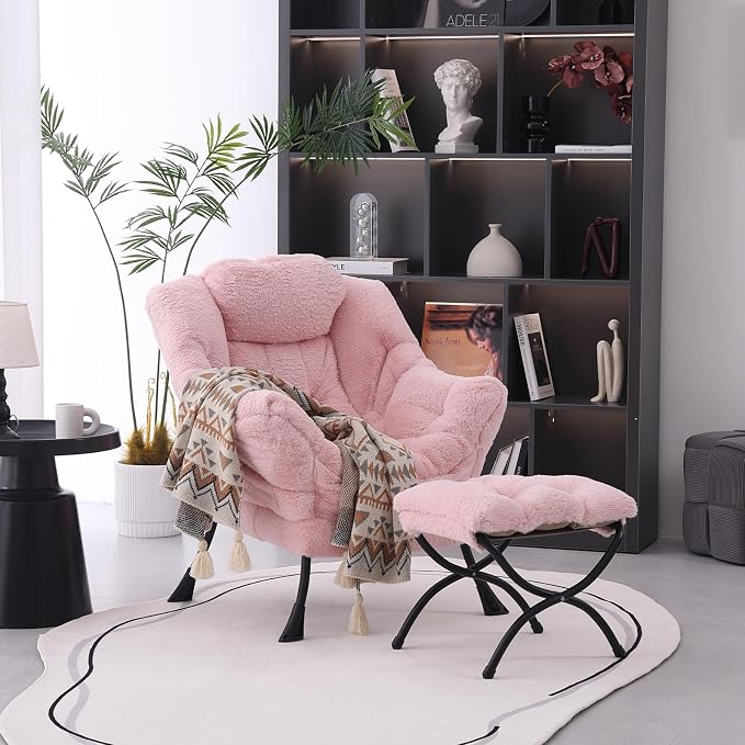 MBOOYOME Lazy Chair with Folding Ottoman, Modern Accent Lounge Armchair with - Image 2