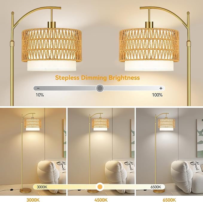 Gold Floor Lamps for Living Room Rattan Boho Floor Lamp - Image 2