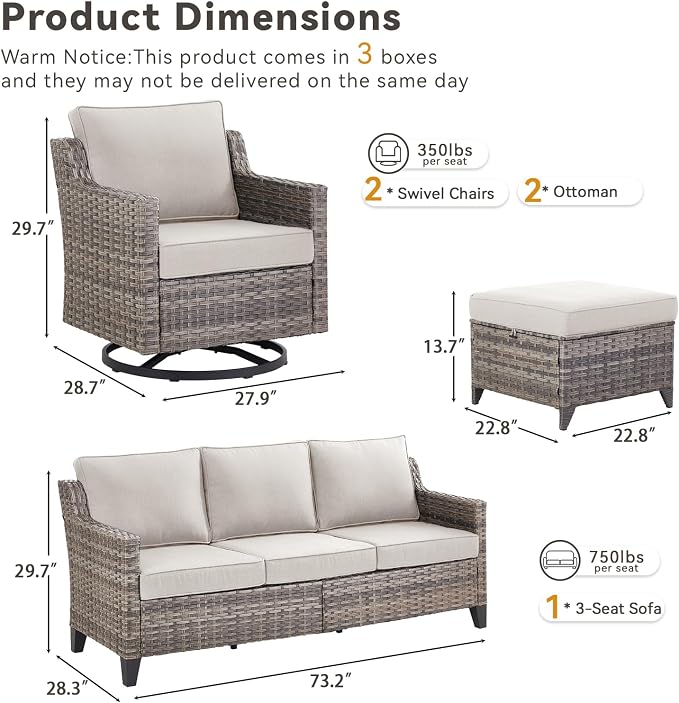 Outdoor Patio Furniture Set-5 Pieces All-Weather Wicker Outdoor Furniture - Image 8