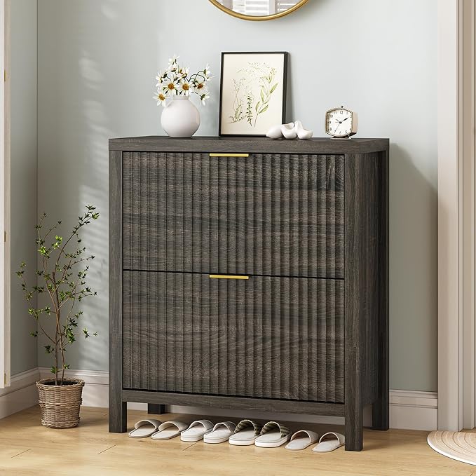 YOMILUVE Shoe Cabinet Storage for Entryway, Fluted Shoe Cabinet - Image 3