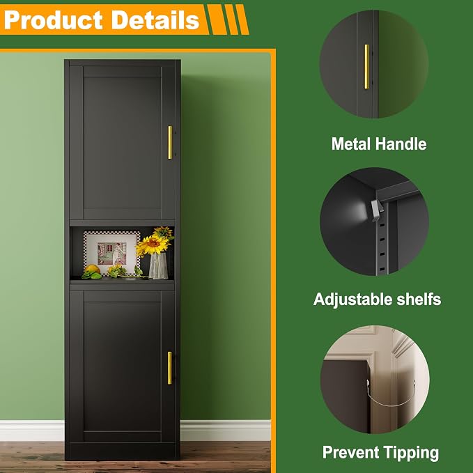Ckzbx Tall Narrow Storage Cabinet 66.93" H Tall Bathroom Cabinet Metal Pantry - Image 4