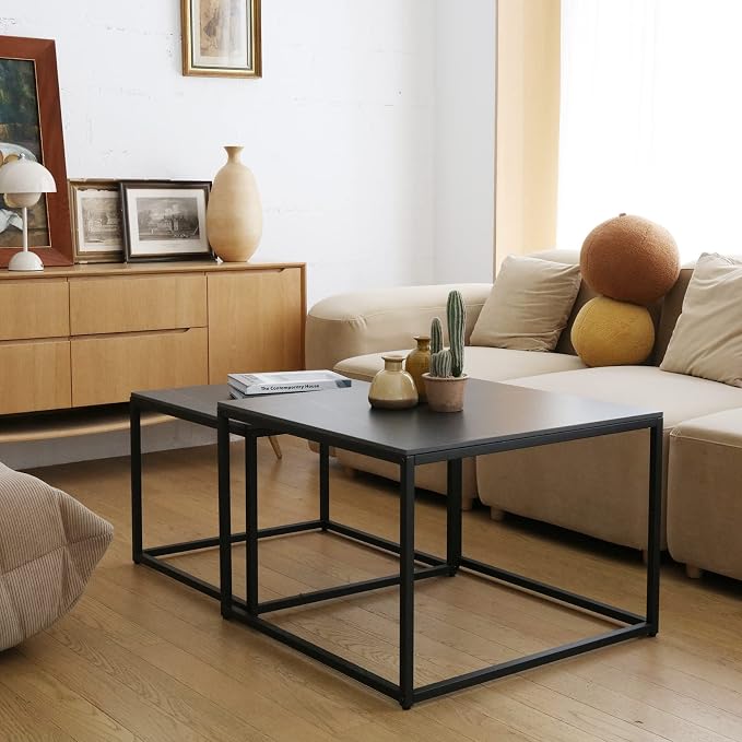 Wisfor Nesting Tables Set of 2, Nesting Black Coffee Table Set - Image 2