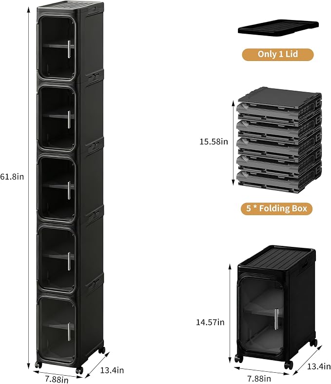 5-Tier Tall Narrow Storage Cabinet, Slim Bathroom Storage Cabinet - Image 2