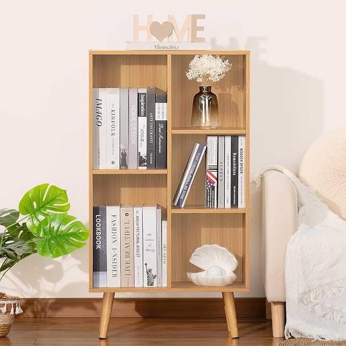 LEYAOYAO Wooden 5 Cube Bookshelf, Natural 3 Tier Book Shelf - Image 3