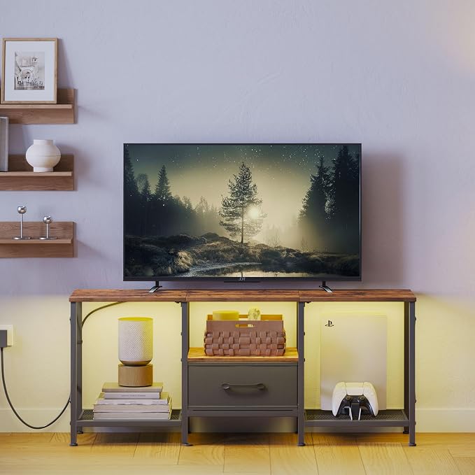 JARHETUN LED TV Stand with Fabric Drawer, Entertainment Center - Image 8