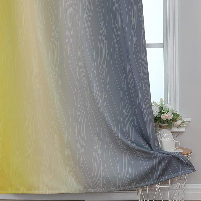 Estelar Textiler Yellow and Grey Blackout Curtains 102 Inch Length 2 Panels Set - Image 6
