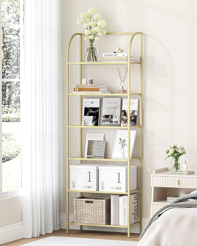 Hzuaneri Bookcase Bookshelf, Tempered Glass Arched Bookshelf - Image 7