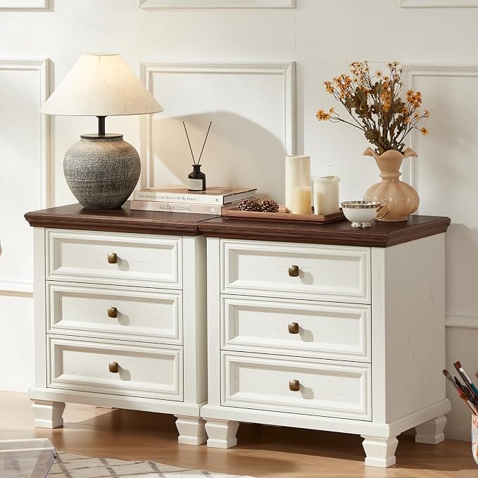 SAVOR LIFE Farmhouse Nightstand Set of 2, Vintage Couch End Table by SAVORLIFEFurniture