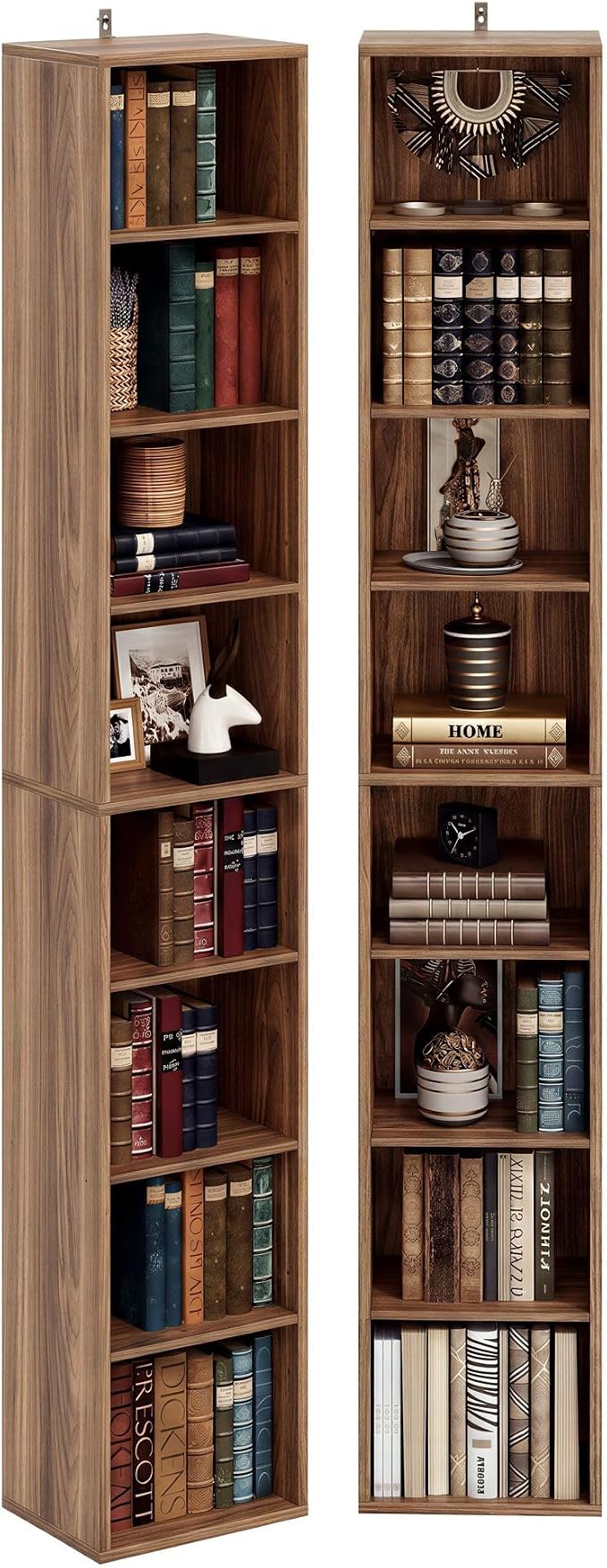 IRONCK Tall Narrow Bookshelf 8 Tiers 71in Set of 2, Compact Corner Bookcase - Image 4