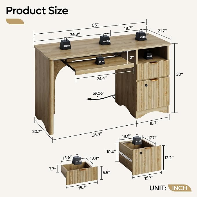 Bestier 55 Inch Wood Computer Desk - Image 3