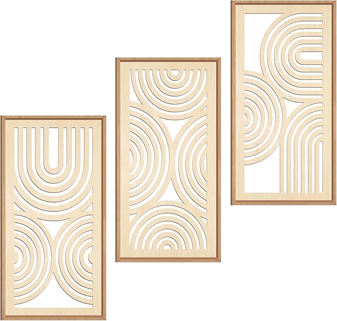 IARTTOP Boho Wooden Framed Wall Art Set of 3 Mid-century Modern Wood Wall Decor by IARTTOP