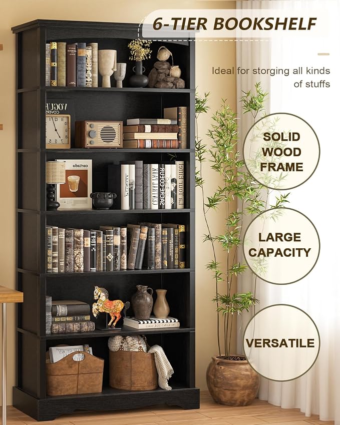 TVU 6-Tier Wooden Bookshelf, 76 Inch Tall Bookshelf - Image 5