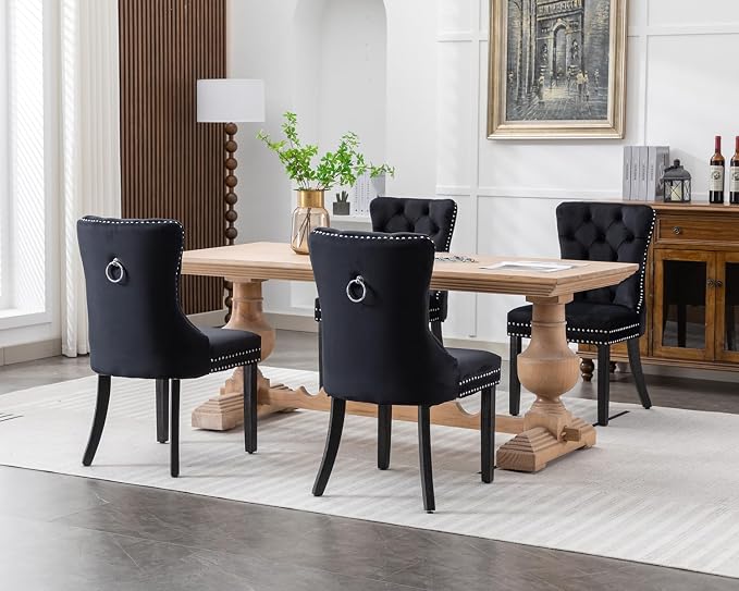 KCC Velvet Dining Chairs Set of 4, Upholstered High-end Tufted Dining Room Chair - Image 9