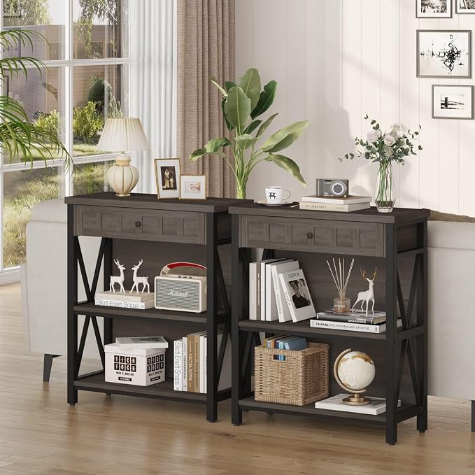 FATORRI Rustic Small Bookshelf, Industrial Wood Book Shelf - Image 5