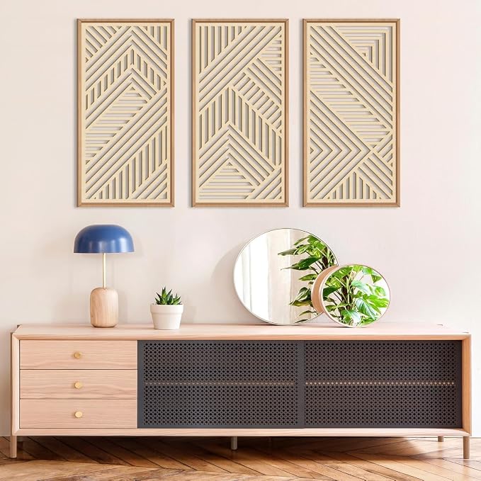 IARTTOP Large Boho Wooden Wall Art 16x32 Inch Framed Mid century Modern Wood - Image 8