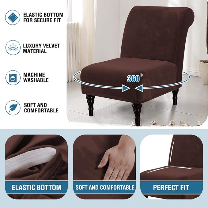 H.VERSAILTEX Armless Accent Chair Covers Thick Velvet Armless Chair Slipcovers - Image 6