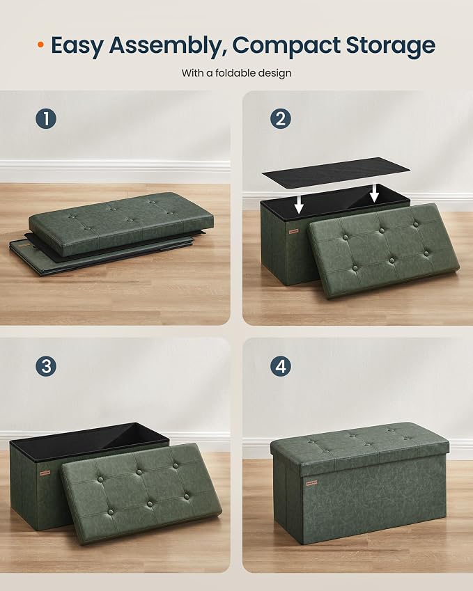 SONGMICS HOME Storage Ottoman, Removable Lid, Foldable Foot Stool, PU Leather - Image 6