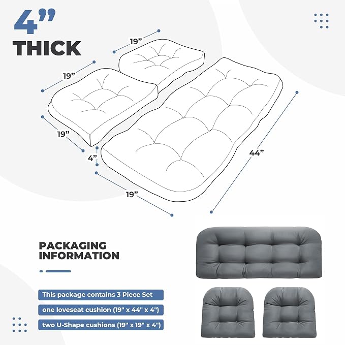 DANGHOOGY Wicker Chair Cushions, Waterproof Outdoor Loveseat Cushions - Image 2