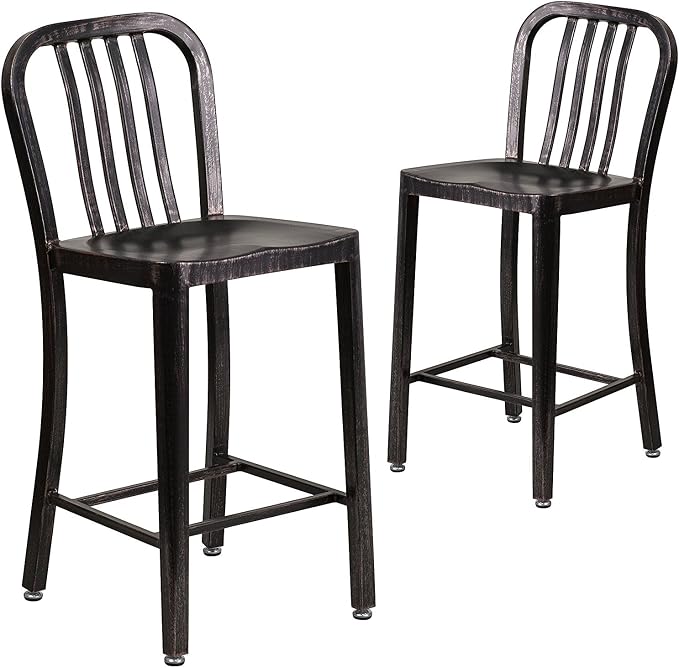 Flash Furniture Gael Commercial Grade 2 Pack 24" High Black-Antique Gold Metal by FlashFurniture
