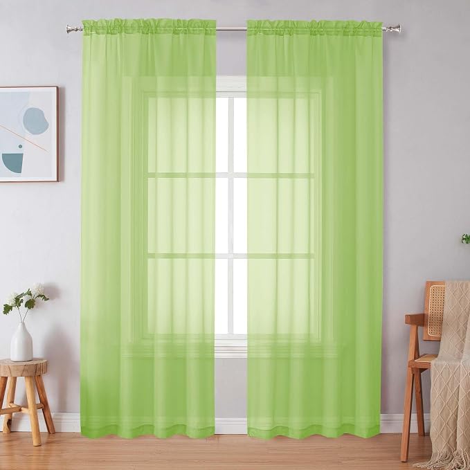 Simplebrand Lime Sheer Curtains 84 Inches Long, Light Filtering Rod Pocket - Image 4