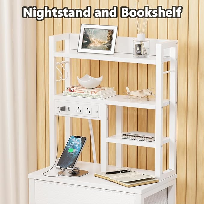 Furnulem Tall Nightstand with LED Lights and 3 Tier Shelves, Night Stand with 3 - Image 8