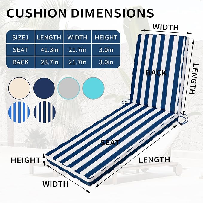 Outdoor Chaise Lounge Cushions for Patio, Waterproof Replacement Seat Cushions - Image 2