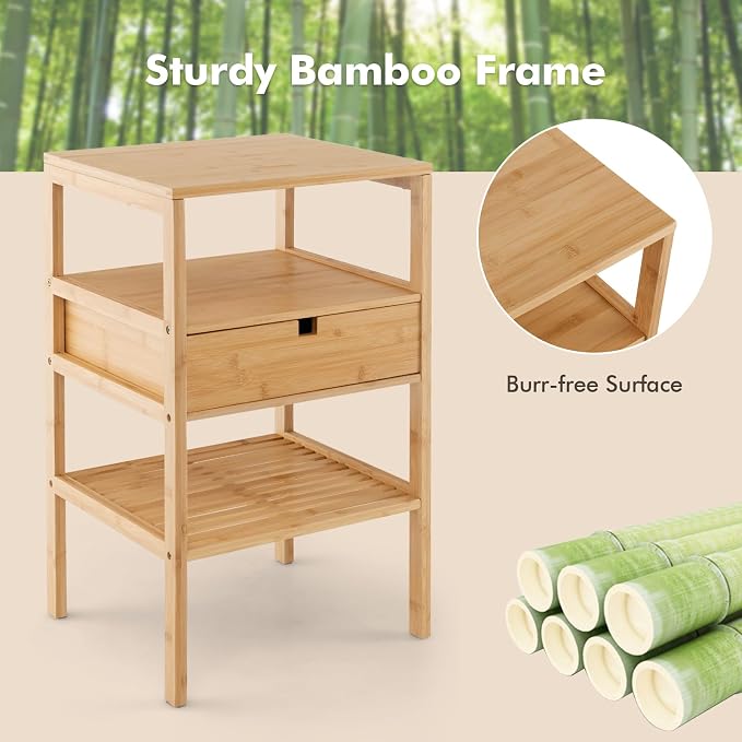 Giantex Bamboo Nightstand, Wood Side Table - Image 4