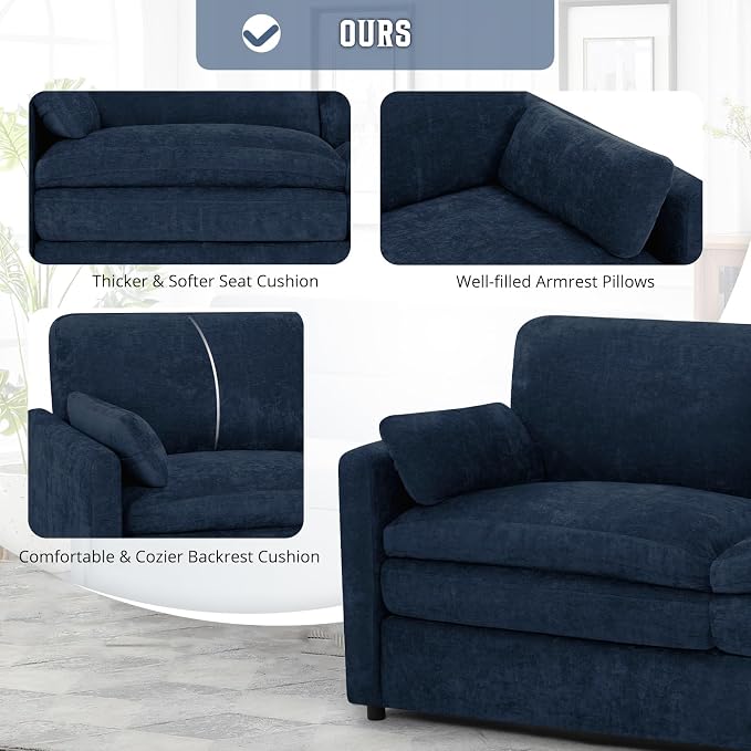 Classic Chenille Sofa Set with 2 Extra Armrest Pillows, Loveseat and 3-Seat - Image 4