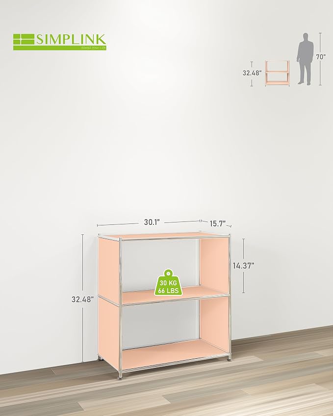 32-Inch 2-Tier Metal Bookcase, Open Shelf Storage Organizer - Image 3