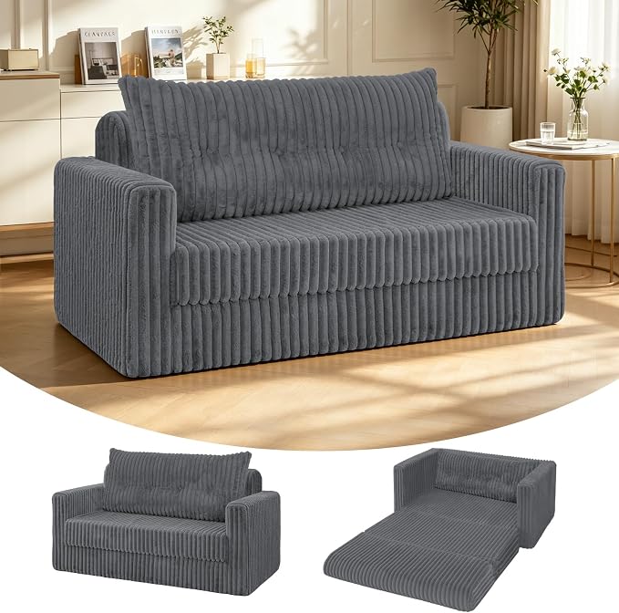HABUTWAY 49.8" Loveseat Boneless Couch, 4-in-1 Convertible Sofa Bed, Plush Fur by HABUTWAYMakeYourLifeComfortable