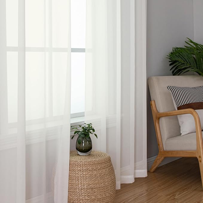 Aiyufeng 2 Pack Ivory Sheer Curtain 84 Inches Long, Light Filtering Airy Voile - Image 2