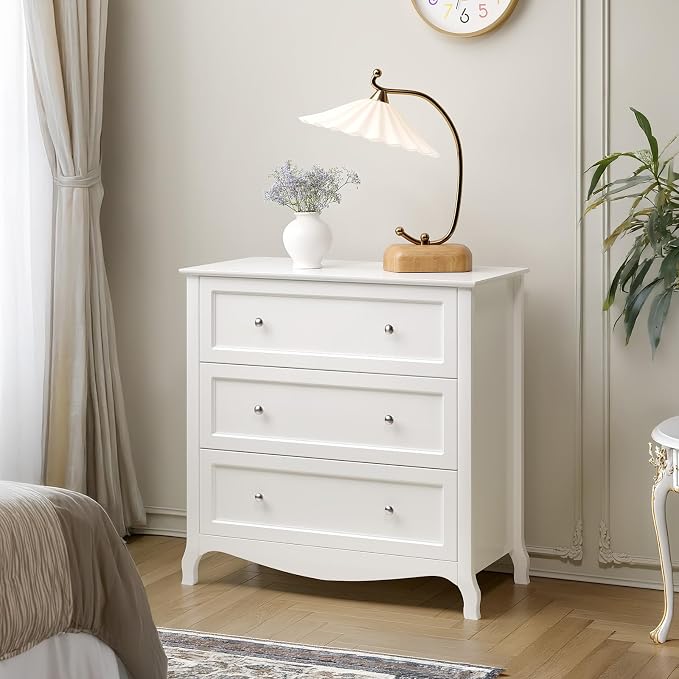 VINGLI White Dresser 3 Drawer Chest of Drawers - Image 9