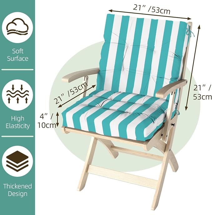 Outdoor Chair Cushion, High Back Soft Seat Pad, Indoor Outside Use, - Image 9