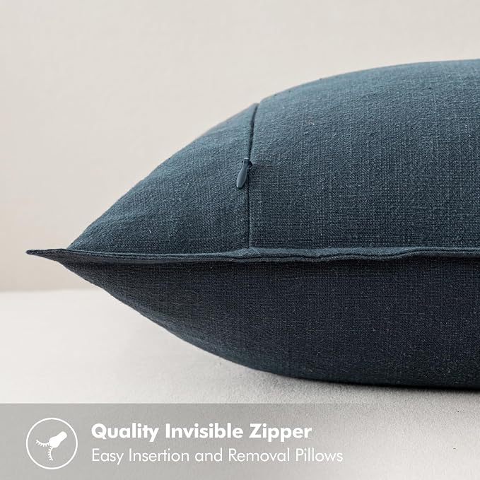 MIULEE Decorative Linen Pillow Covers 16x16 Inch Navy Blue ​Boho Farmhouse​ - Image 3