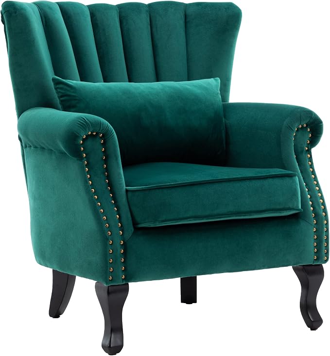 Mid Century Accent Chair Modern Tufted Wingback Armchairs Club Chair Velvet - Image 4