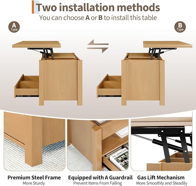 Garvee 40" Coffee Table Lift Top, Converts to Dining Table - Image 7
