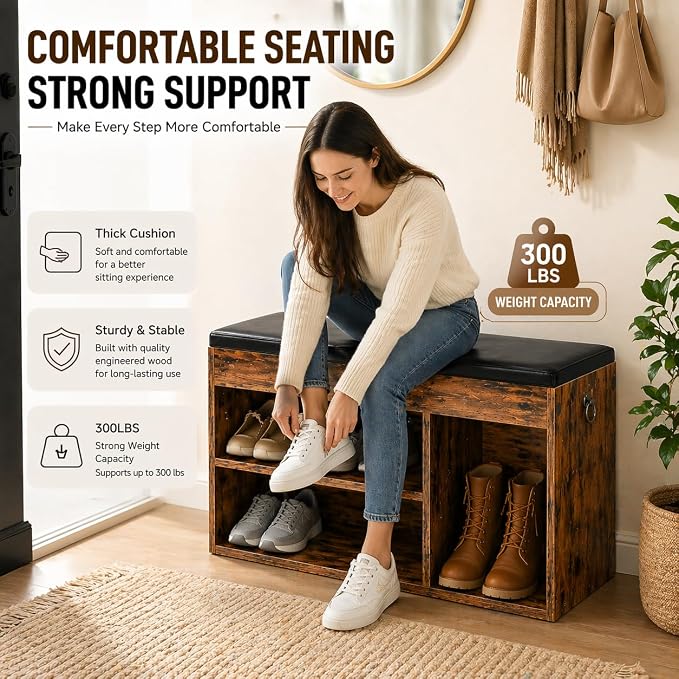 HOOBRO Shoe Storage Bench with Cushion, 32.3'' Entryway Bench with Lift Top - Image 5