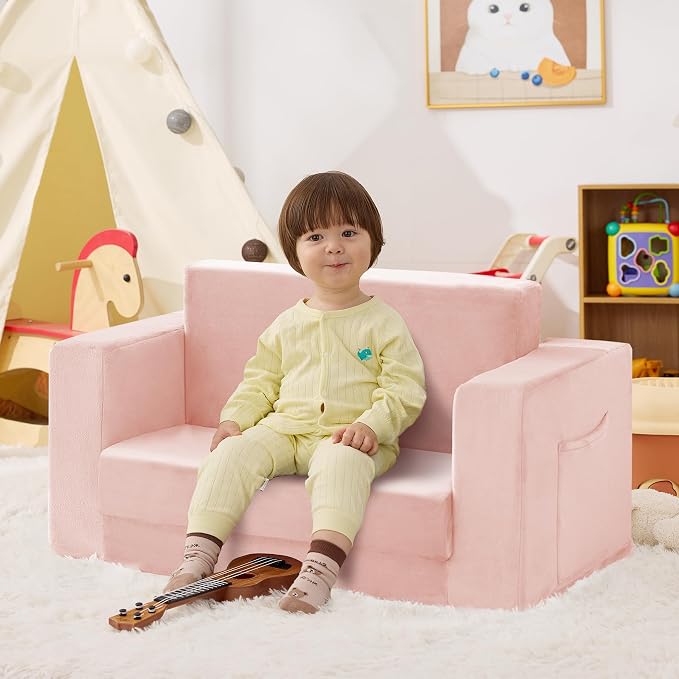 Kids Couch, 2-in-1 Toddler Chair Comfy 1-3 Years, Convertible Kids Chair - Image 2
