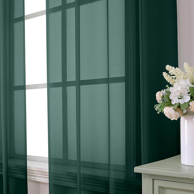 Aiyufeng Hunter Green Sheer Curtain Drapes 72 Inch Length 2 Panels - Image 5