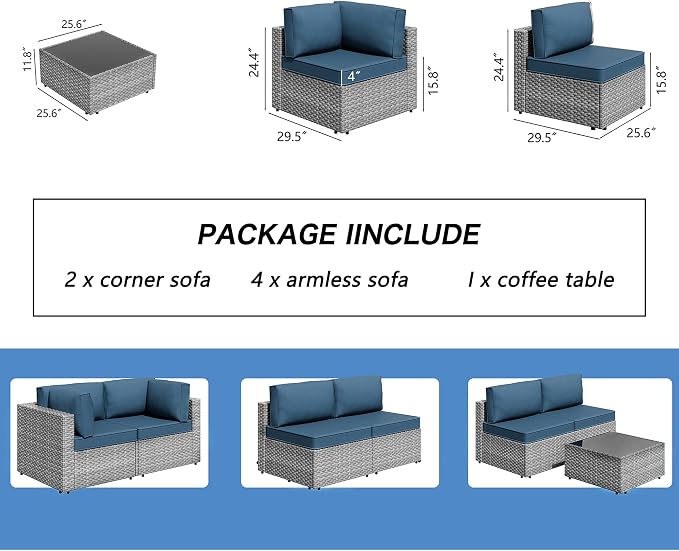 Shintenchi 7 Pieces Outdoor Patio Furniture Sets, Patio Sectional Sofa Couch - Image 3