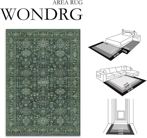 5x7 Washable Area Rug for Living Room Bedroom Vintage Green Soft Low Pile - Image 2