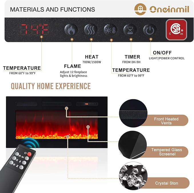 oneinmil 80” TV Stand with 36” Electric Fireplace, Large Modern Media - Image 5