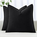 MIULEE Decorative Linen Euro Sham Pillow Covers 22x22 Inch Black Boho Farmhouse by MIULEE