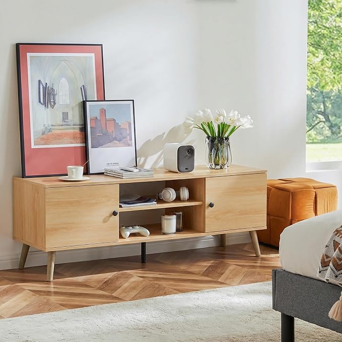 Sweetcrispy TV Stand for 55 60 inch TV, Modern Mid Century Entertainment Center - Image 2