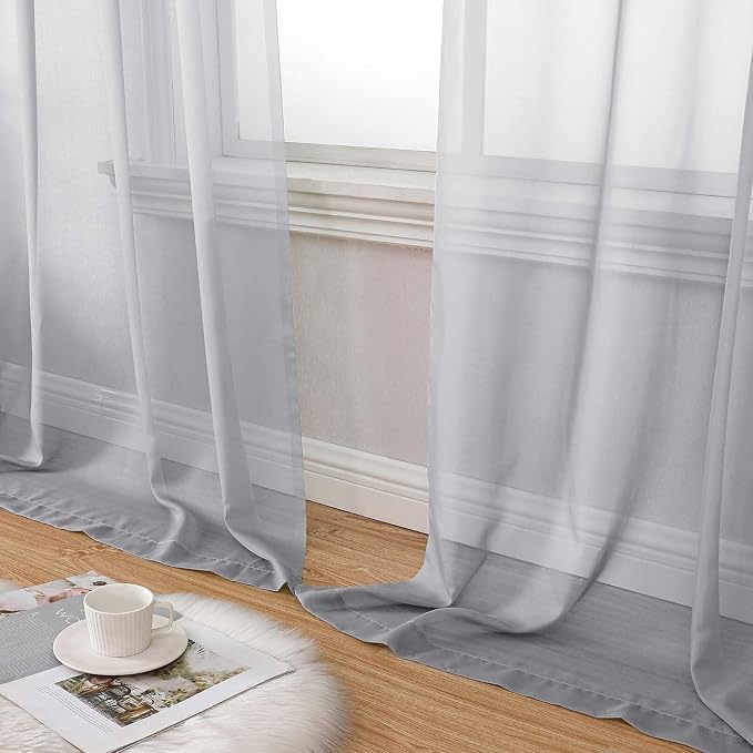 Light Grey Sheer Curtains for Bedroom Living Room 96 Inches Long 2 Panels - Image 8