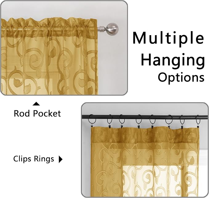 OWENIE Furman Gold Sheer Curtains 96 inches Extra Long - Image 4