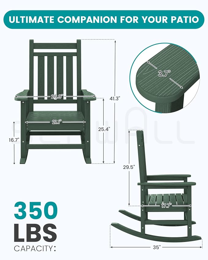 SERWALL Oversized Outdoor Rocking Chair Set of 2, HDPE Rocker - Image 3