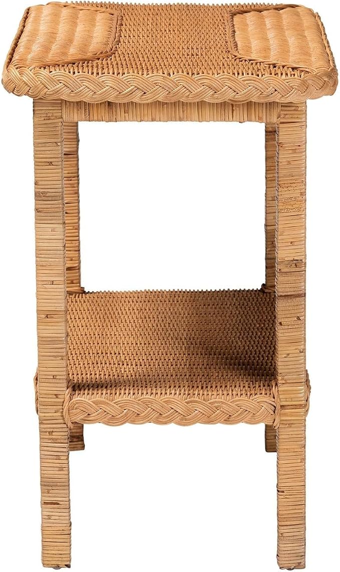 HomeStock Bohemian Side TableRattan & Wood Accent TableHoney Finish26 x 16 x 25 - Image 3